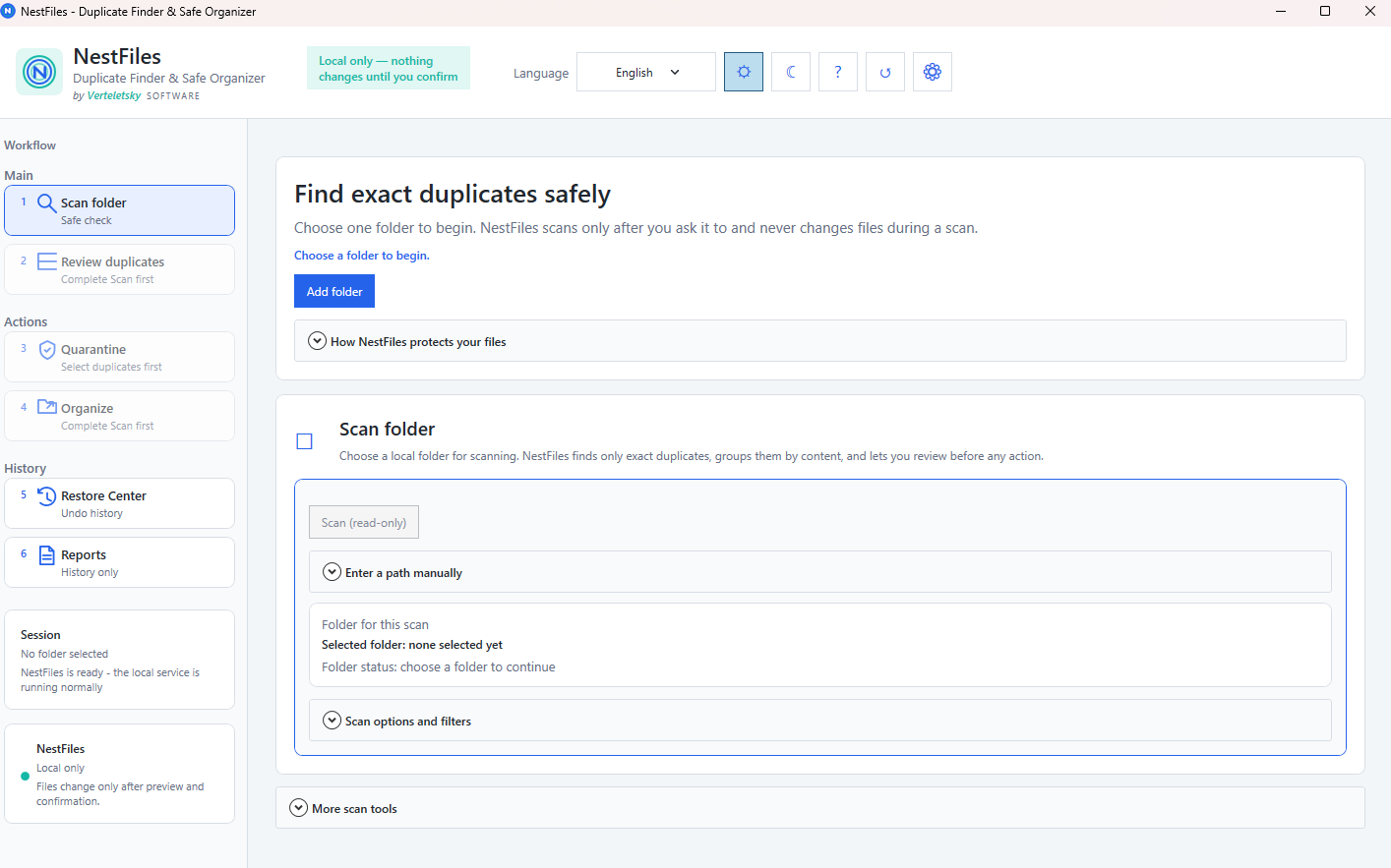 NestFiles scan dashboard