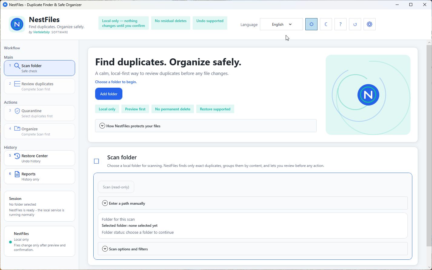 NestFiles duplicate scan workflow