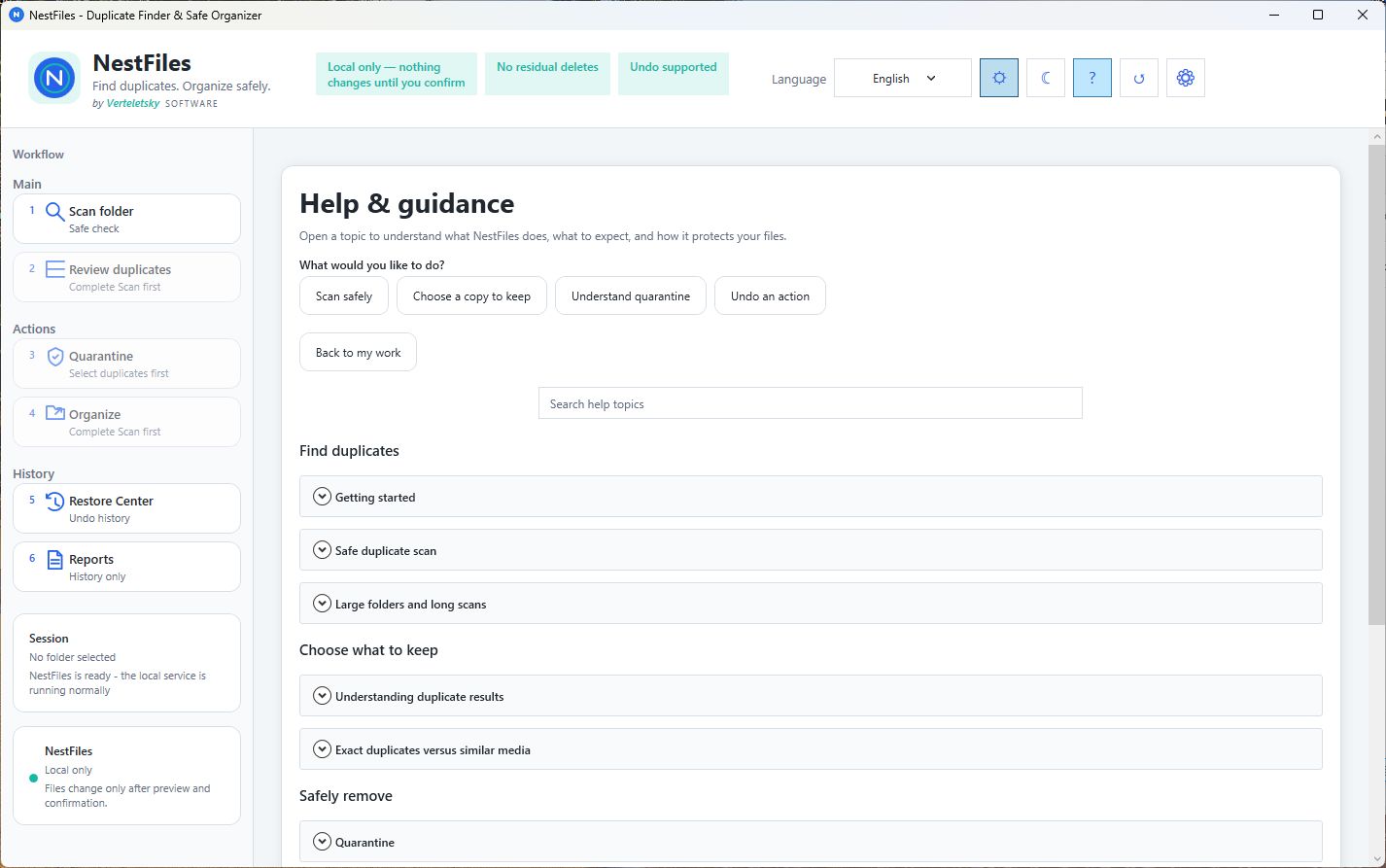 NestFiles help and guidance